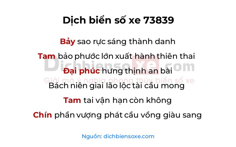 Dịch thơ biển số 73839