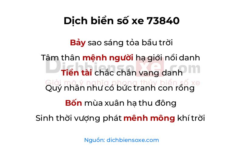 Dịch thơ biển số 73840