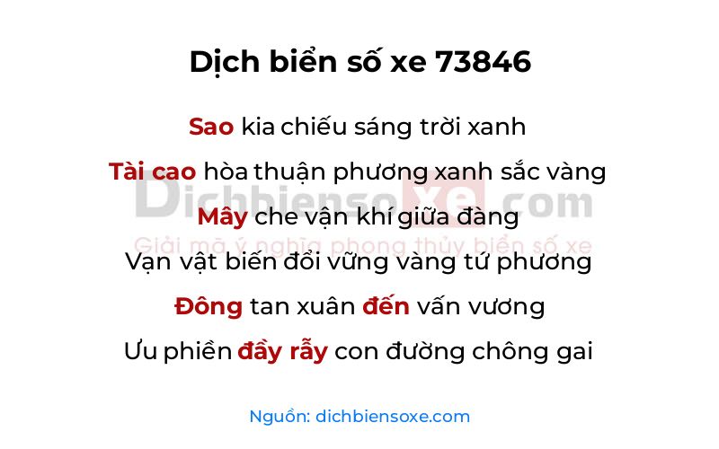 Dịch thơ biển số 73846