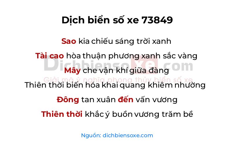 Dịch thơ biển số 73849