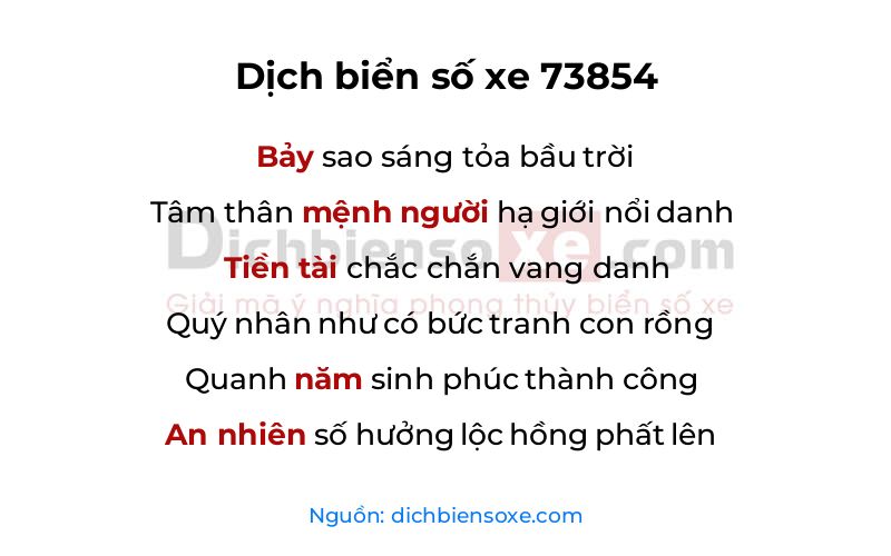 Dịch thơ biển số 73854