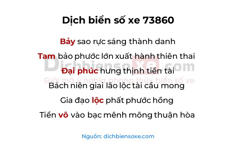 Dịch thơ biển số 73860