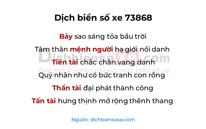 Dịch thơ biển số 73868