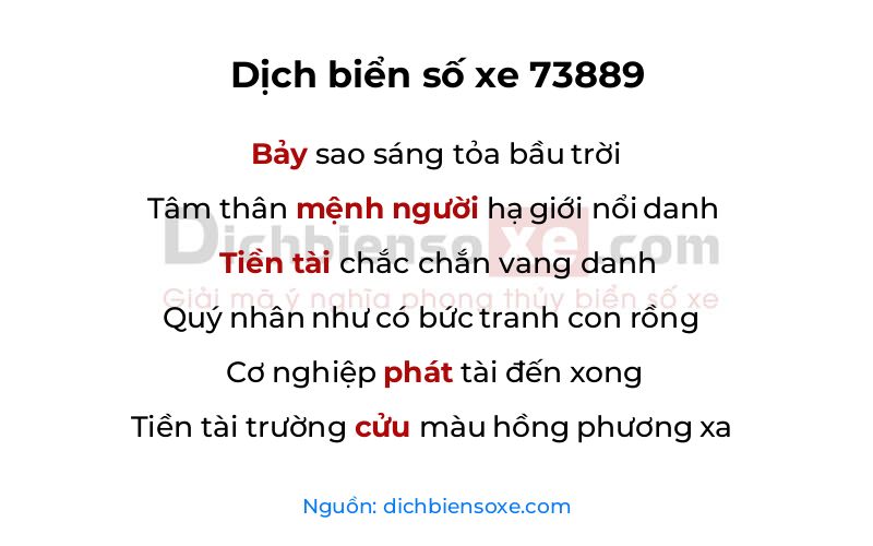Dịch thơ biển số 73889