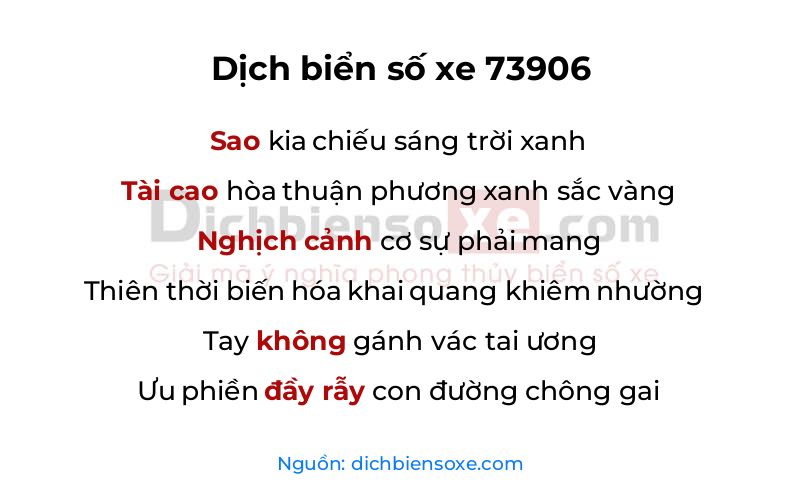 Dịch thơ biển số 73906