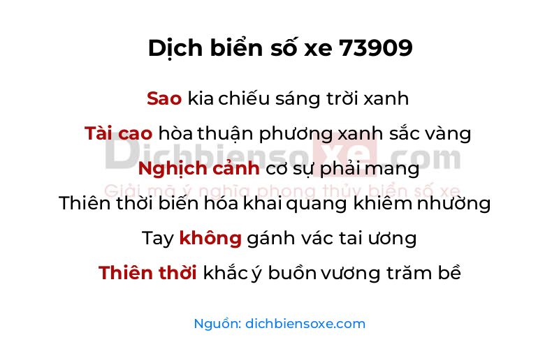 Dịch thơ biển số 73909