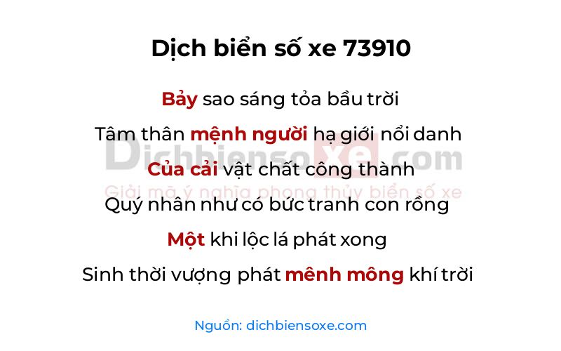 Dịch thơ biển số 73910