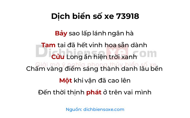 Dịch thơ biển số 73918