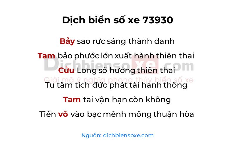 Dịch thơ biển số 73930