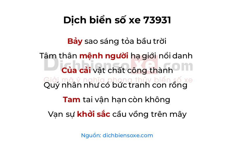 Dịch thơ biển số 73931
