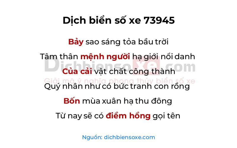 Dịch thơ biển số 73945