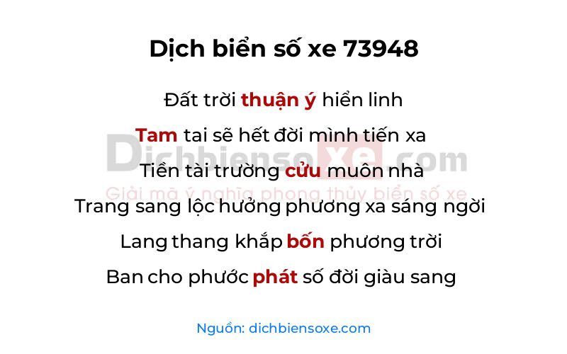 Dịch thơ biển số 73948