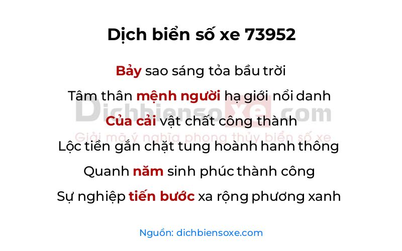 Dịch thơ biển số 73952