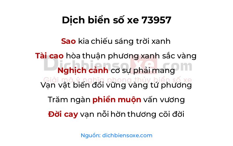 Dịch thơ biển số 73957
