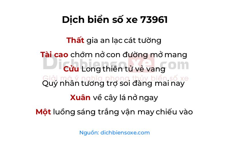Dịch thơ biển số 73961