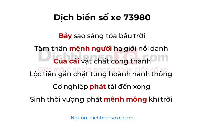 Dịch thơ biển số 73980