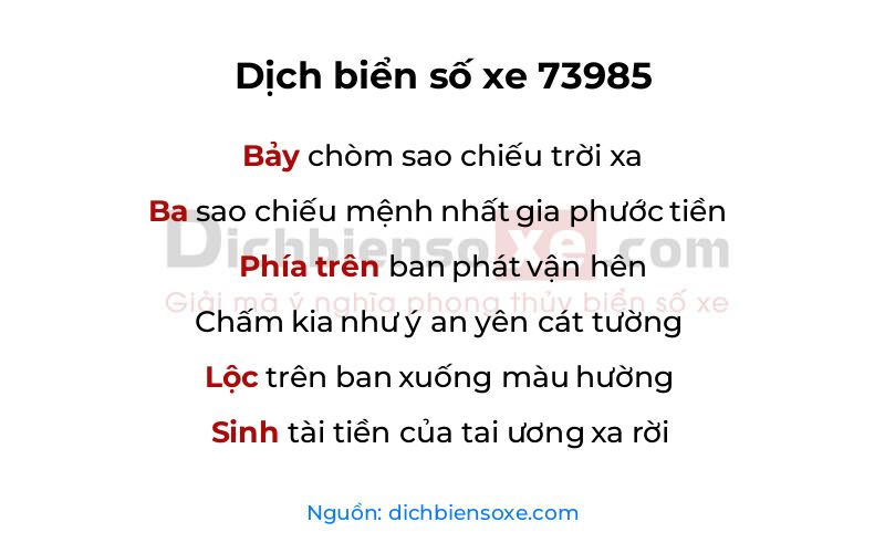 Dịch thơ biển số 73985