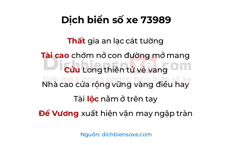 Dịch thơ biển số 73989
