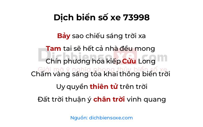 Dịch thơ biển số 73998