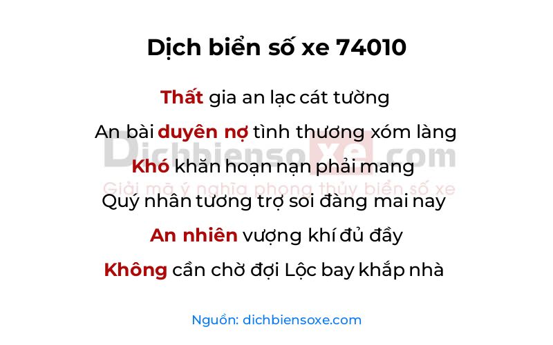 Dịch thơ biển số 74010
