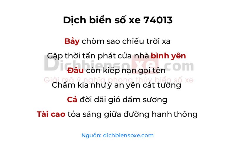 Dịch thơ biển số 74013