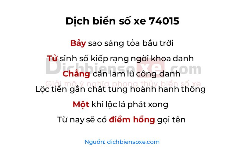 Dịch thơ biển số 74015