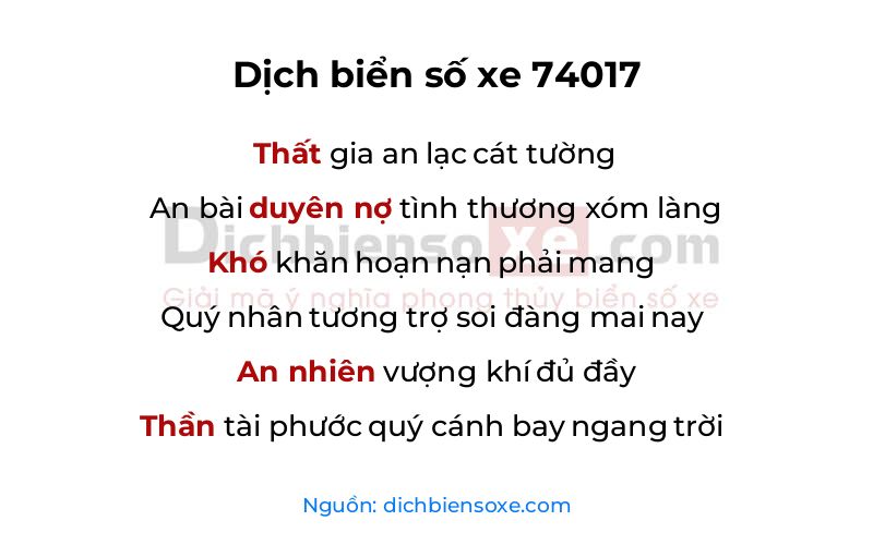 Dịch thơ biển số 74017