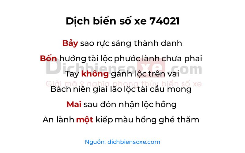 Dịch thơ biển số 74021