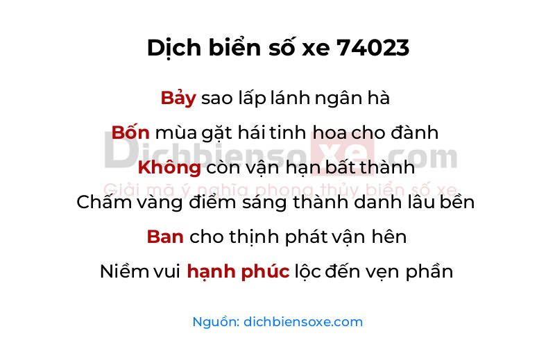 Dịch thơ biển số 74023