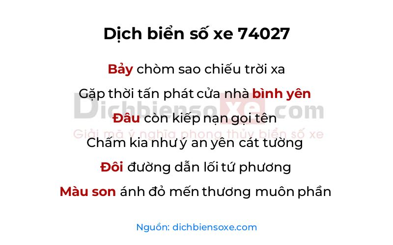 Dịch thơ biển số 74027