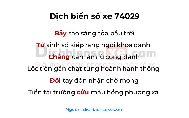 Dịch thơ biển số 74029