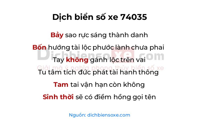 Dịch thơ biển số 74035
