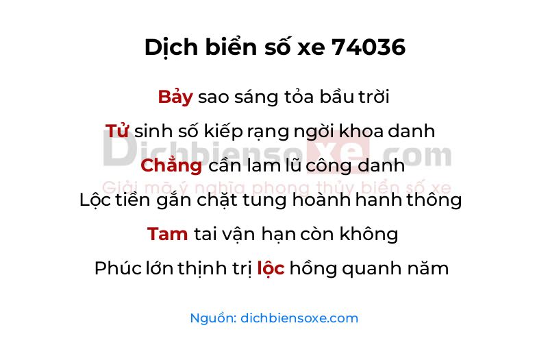 Dịch thơ biển số 74036