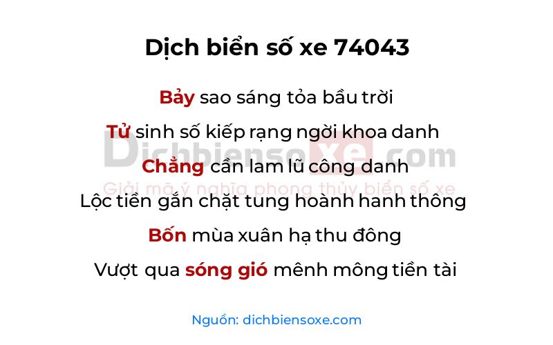 Dịch thơ biển số 74043