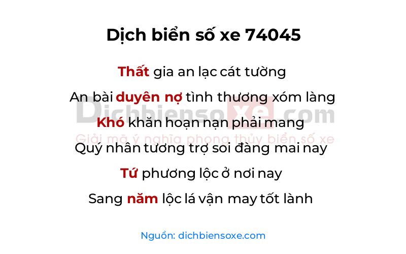 Dịch thơ biển số 74045