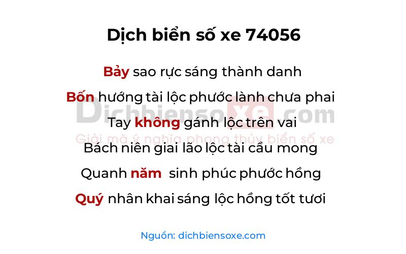 Dịch thơ biển số 74056