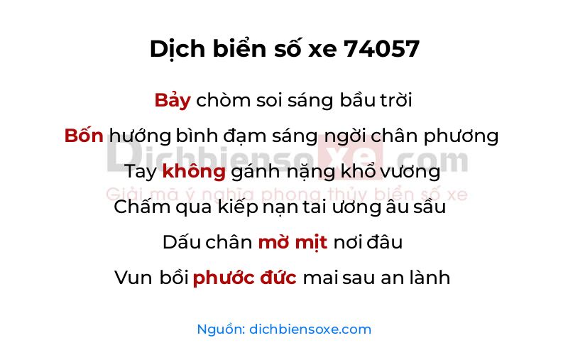Dịch thơ biển số 74057