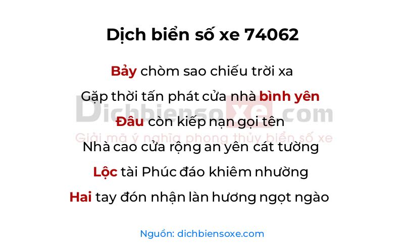Dịch thơ biển số 74062