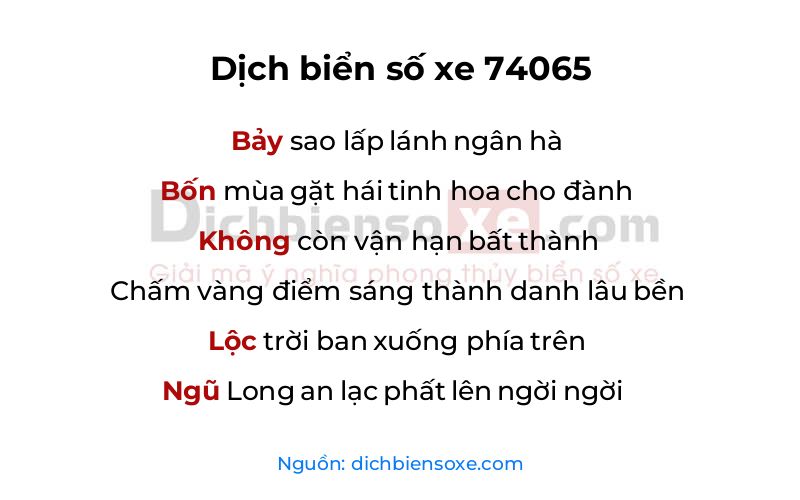 Dịch thơ biển số 74065