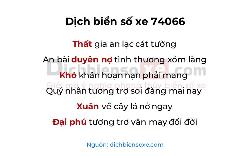 Dịch thơ biển số 74066