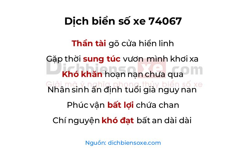 Dịch thơ biển số 74067