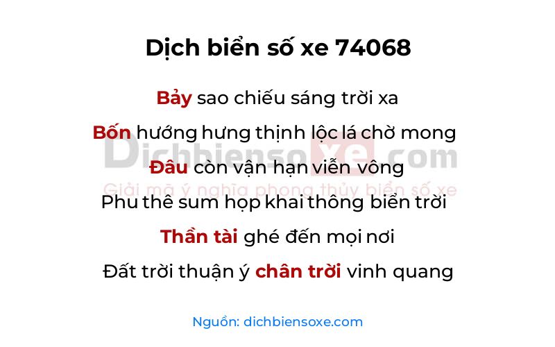 Dịch thơ biển số 74068