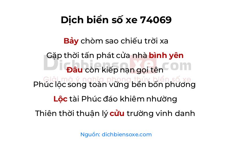 Dịch thơ biển số 74069