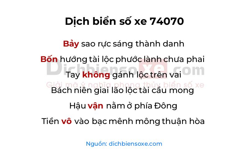 Dịch thơ biển số 74070