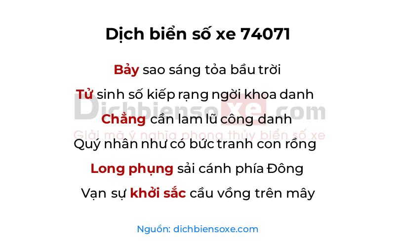 Dịch thơ biển số 74071