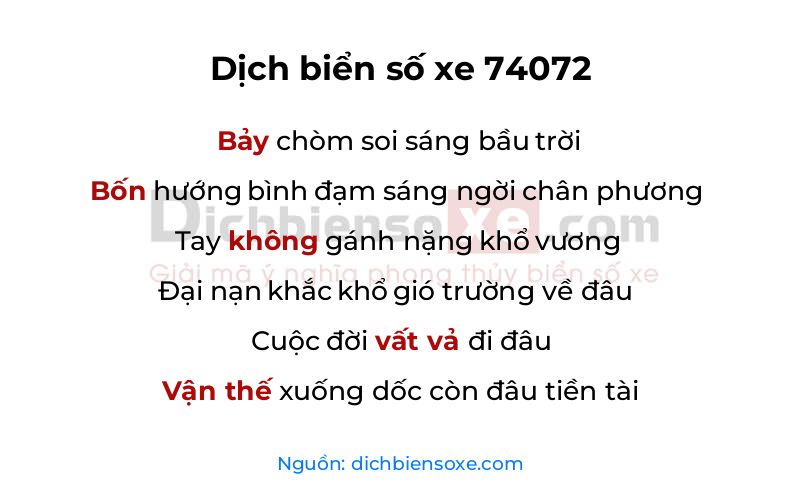 Dịch thơ biển số 74072