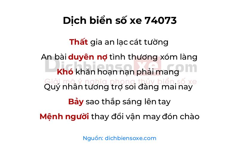 Dịch thơ biển số 74073