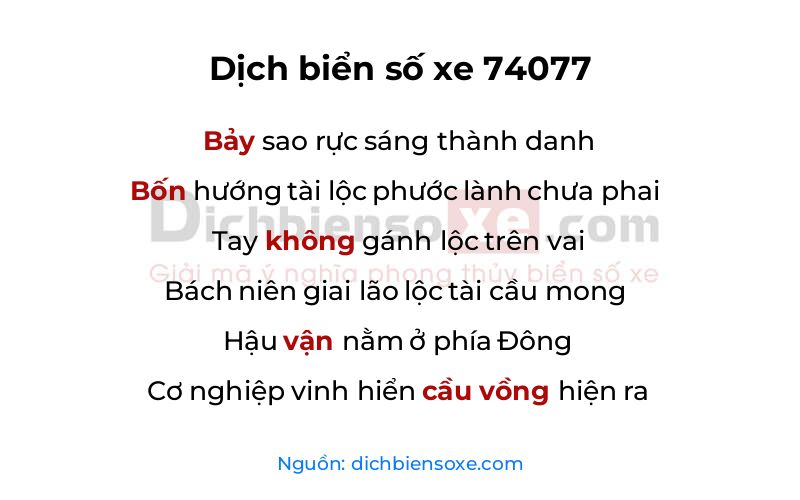 Dịch thơ biển số 74077