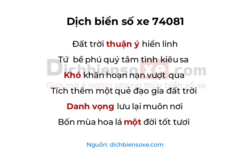 Dịch thơ biển số 74081
