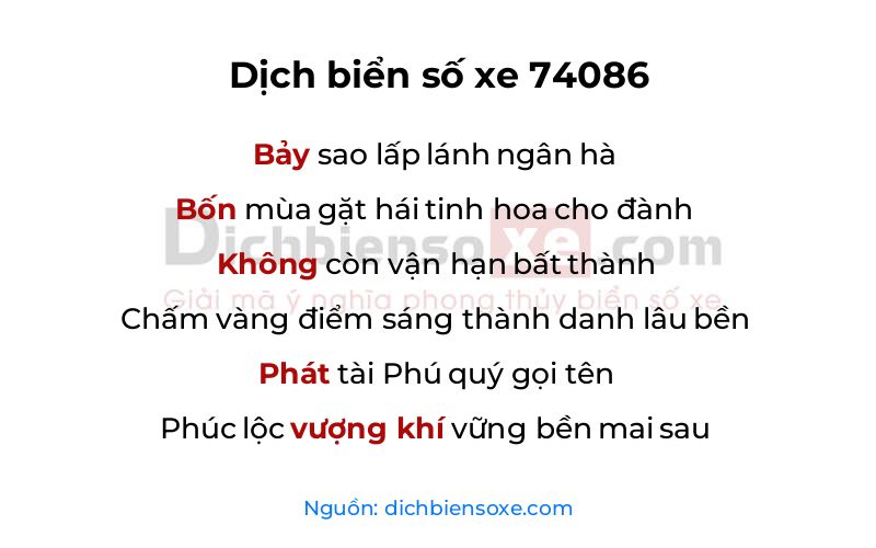 Dịch thơ biển số 74086